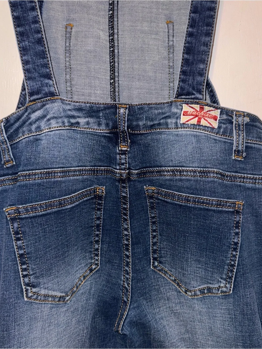 Machine Dark Blue Distressed busted skinny Denim Overalls 27